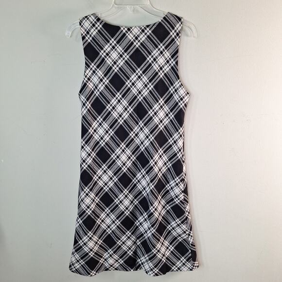 Vintage 90s/y2k Square Neck Wool Black White Plaid Dress Women Size 4 Small - Picture 4 of 7